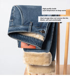 2025 Winter New Men's Fleece Thickened Jeans Retro Blue Hot Straight Casual Pants Stretch Premium Velvet Warm Denim Pants