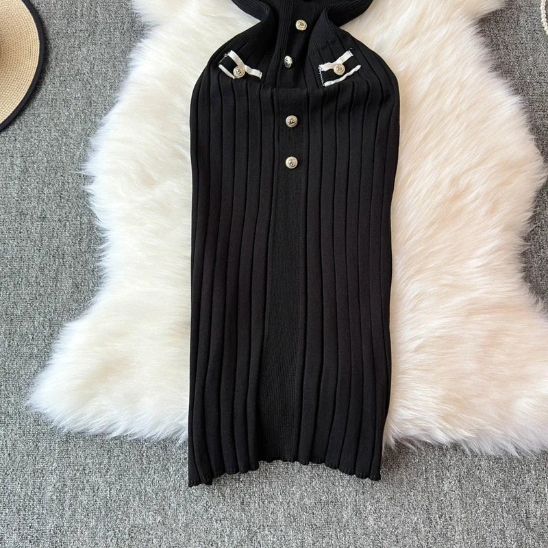 Elegant Knitted Long Dress Women Summer V Neck Single Breatsed Short Sleelve Bodycon Dresses Fashion Party Office Lady Vestidos