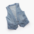 Gilet en jean femme – Col V et fermeture boutonnée