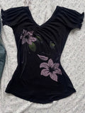 Sexy Punk Vintage Women Clothes Y2k Summer 90s Gothic Flower Casual Gaphic T Shirts Femme Short sleeve Streetwear Slim Tops Tees