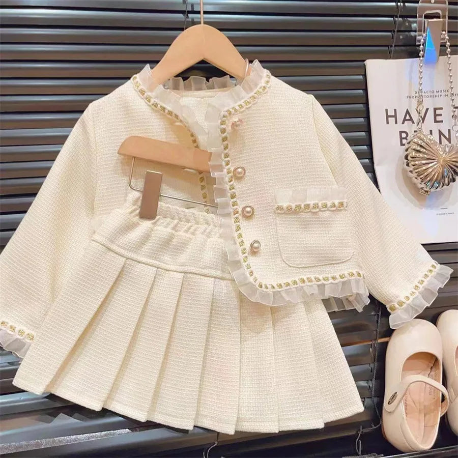 Children's Clothing Sets Lace Coat + Pleated Skirt 2pcs Sets Toddler Girl Clothes Winter Kids Clothes Baby Girl Outfit Set