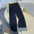 Jean femme wide leg délavé – Revers rayé streetwear