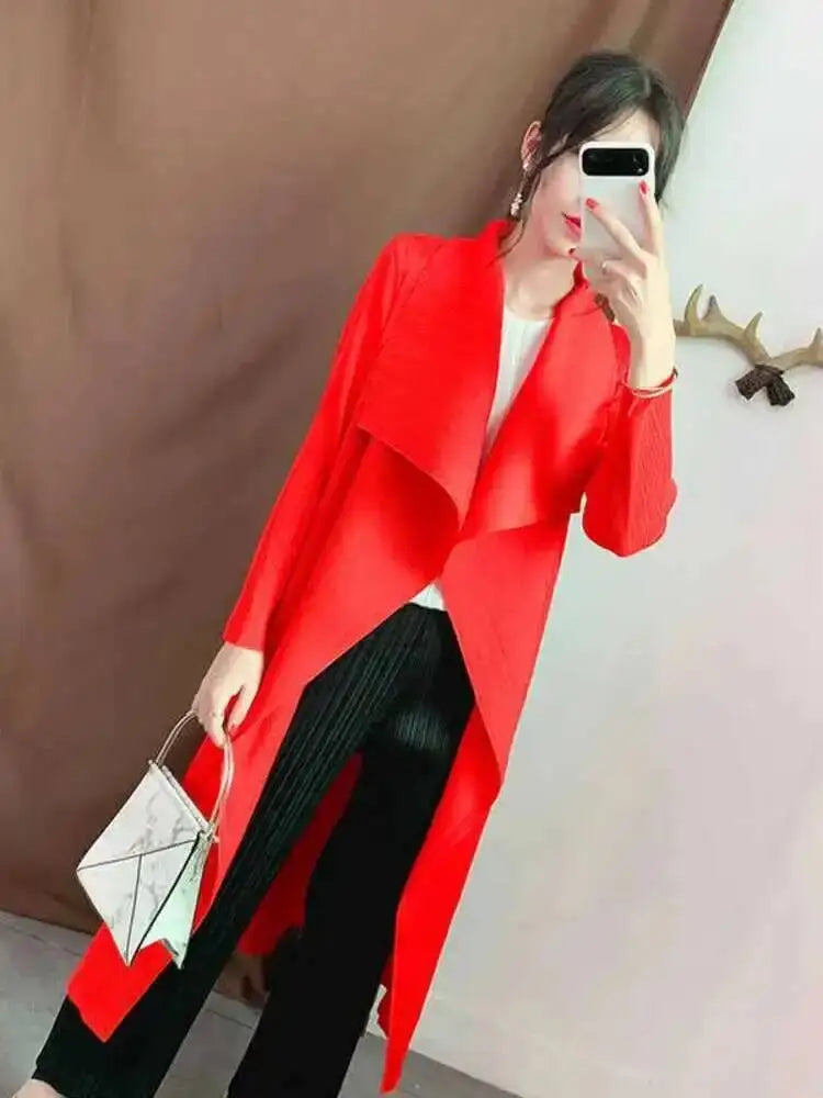 Trench-Coat Femme Plissé LANMREM – Col Revers Ample Cardigan Printemps Été 2025