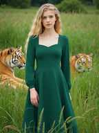 Women'S Dress Autumn Woman Long Sleeve Square Collar Elegant