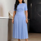 Vestido De Noche Elegante Mujer Sleeveless Round Neck Vest Long Pleated Dress Spring Summer Womens New Solid Color Evening Dress