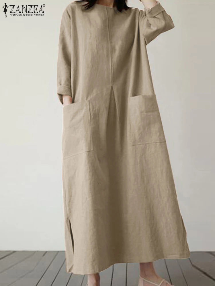 2024 ZANZEA Fashion Summer Vintage Women Solid 3/4 Sleeve Sundress Baggy Loose Casual Dress Oversize Vestidos Kaftan Robe Femme