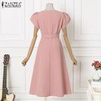 Women Fashion OL Work Sundress ZANZEA Elegant Summer Short Sleeve