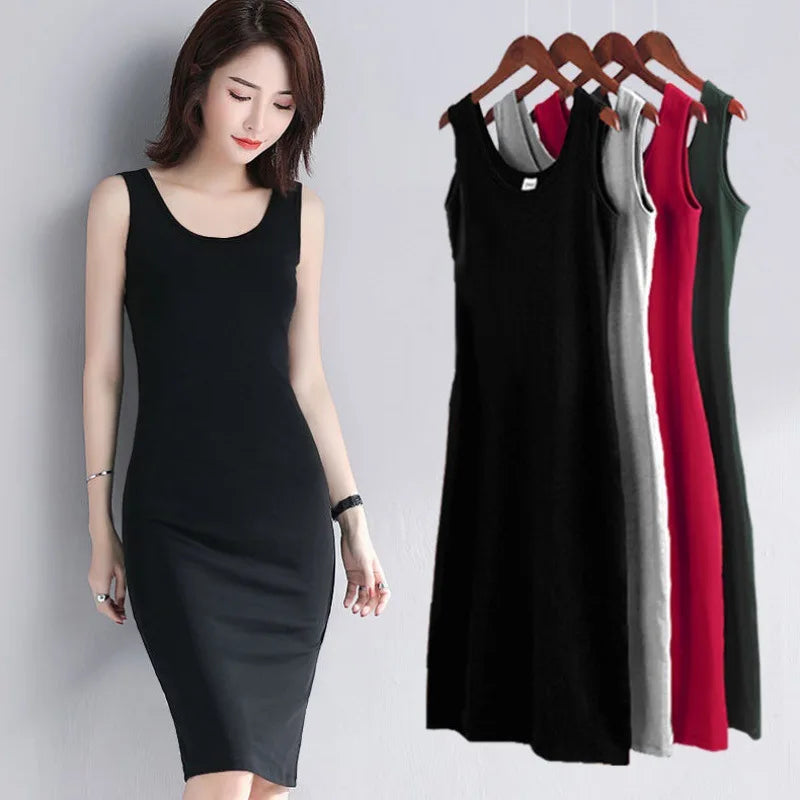 Plus Size Solid Long Dress Korean Fashion Camisole Sleeveless Sexy Women's Dresses Summer Casual Y2k Oversized All-match Skirt