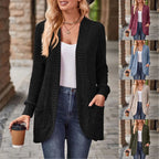 Cardigan femme ajouré avec poches – Manches longues bouffantes