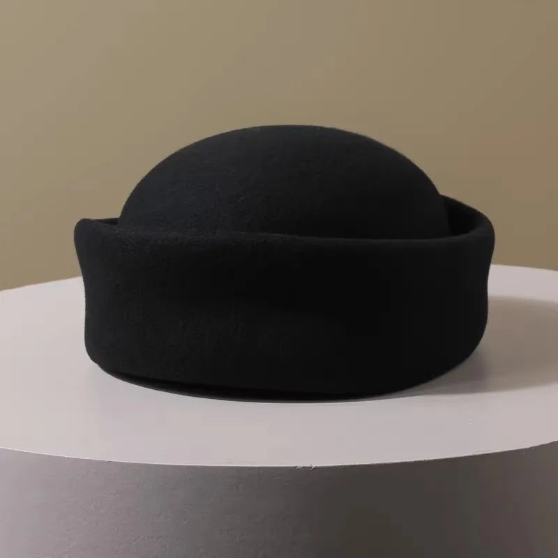 French Style Beret Hat Caps Airline Stewardess Flight Attendant Vintage Hat Black Flat Top Hat Hair Clip Hair Accessories