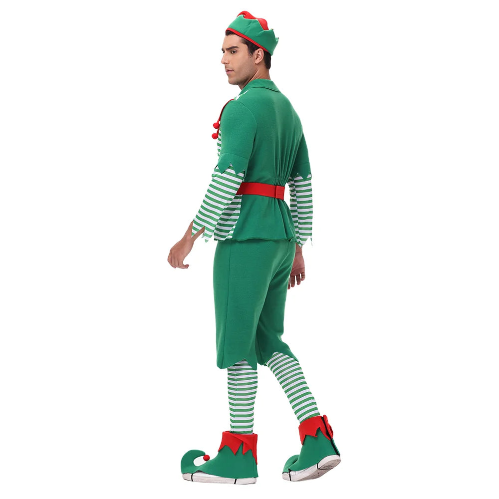 Zawaland Christmas Elf Costumes Dress Belt Hat Cosplay Family couple Carnival Party New Year Fancy Dress Up Set For Men Women