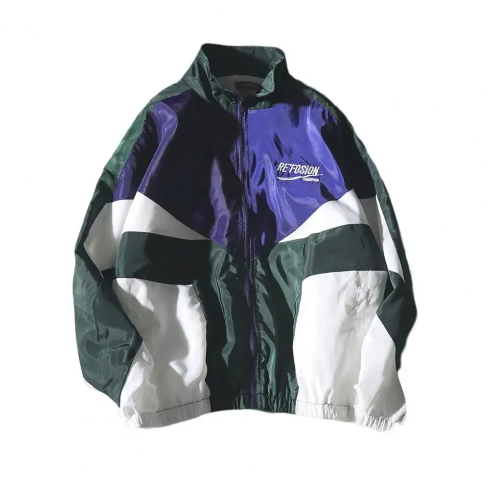 Veste Coupe-Vent Homme Bicolore – Streetwear Hip-Hop Col Revers Zipée