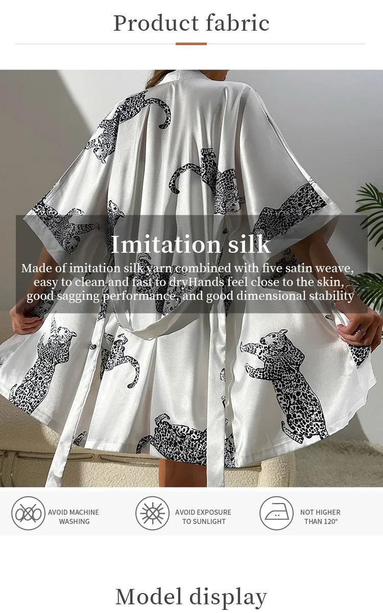 Robe kimono femme satinée – Col V et ceinture