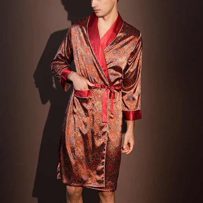 Peignoir Homme Soie de Glace — Imprimé, Léger & Confortable