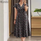 2024 ZANZEA Elegant Summer Dress Women Bohemian Sundress Robe Femme V