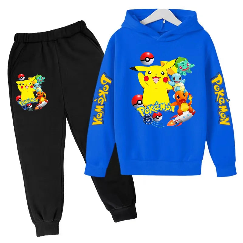 New Children's Sports Outfit Set-Hooded Jacket+long Pants with Cartoon Patterns Casual Loose Fit Suitable Boys Girls Aged3to13
