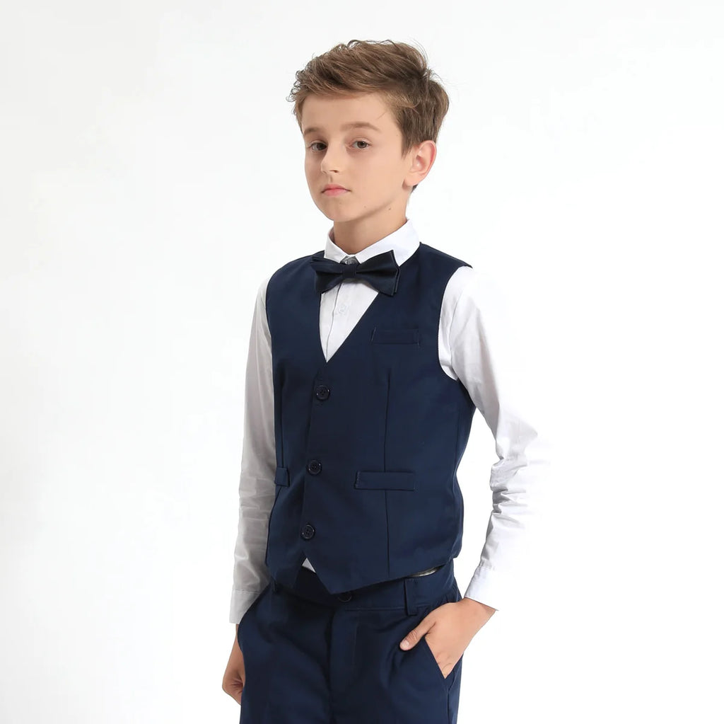 Kids Vest Children Black Boys Waistcoats Toddler Dress Suit Teenager Wedding Formal Piano Performance School Party Navy Clothes