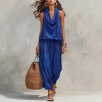 Women 2 Piece Outfit Pleated Collar Sleeveless Vest & Casual Pants Set Elegant High End Commuter Matching Suit European Style
