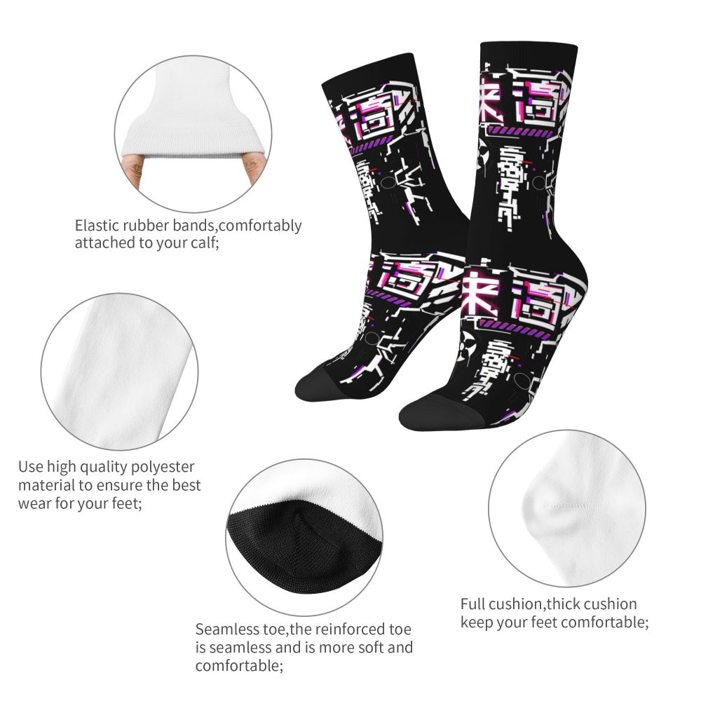 Techwear Men's Crew Socks Unisex Fun Japanese Future Tech Street Wear Style Spring Summer Autumn Winter Dress Socks