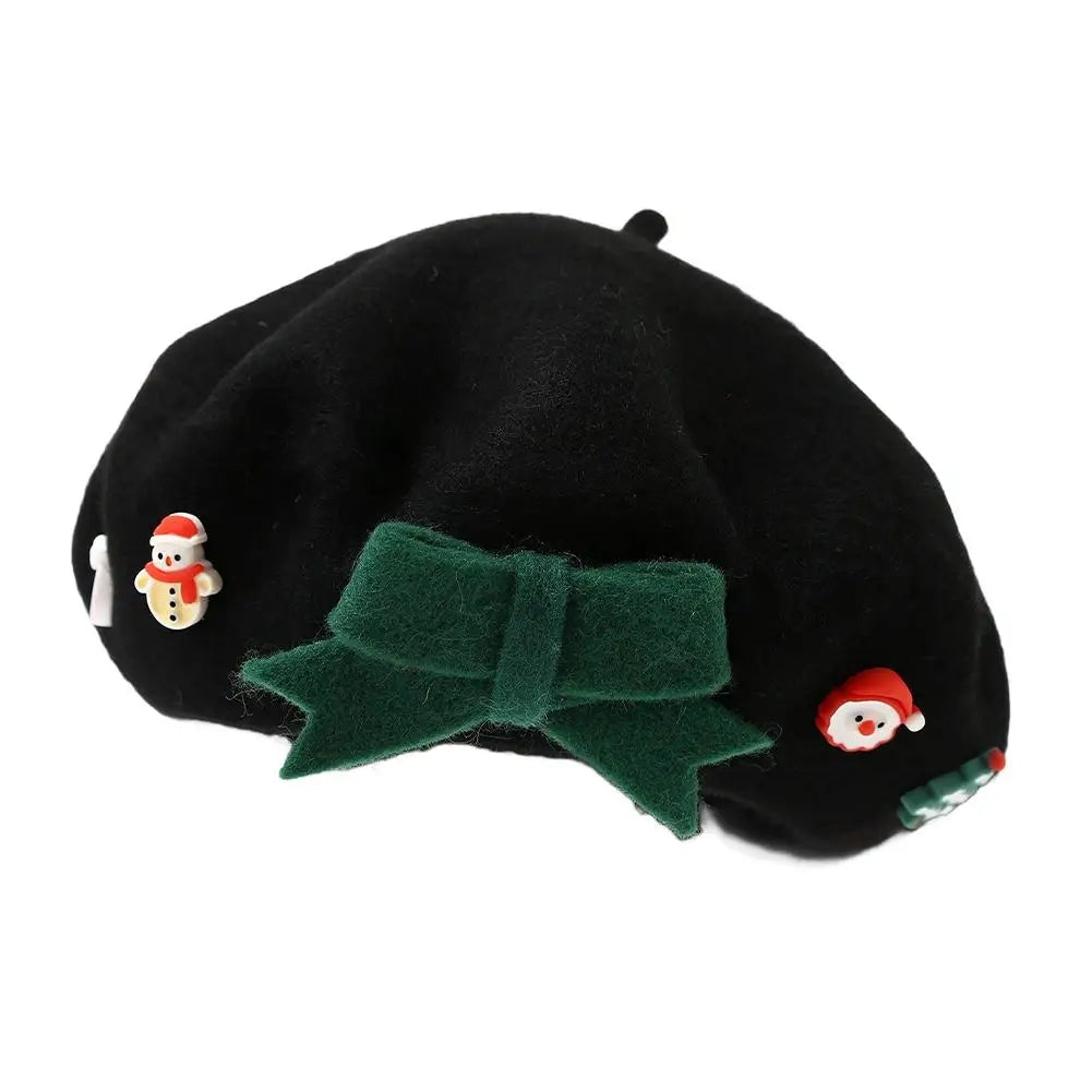 Fashion Christmas Beret Hat Red Green Sweet Christmas Beret Hat Wool Felt Dress Up Xmas Painter Hat New Year Gifts