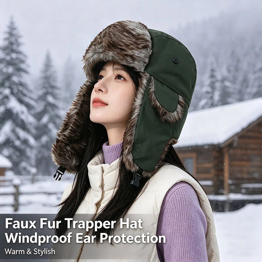 Unisex Warm Men's Women Trapper Cap Aviator Trooper Earflap Winter Flaps Ski Hat New Er Hats Russian Faux Fur Hats