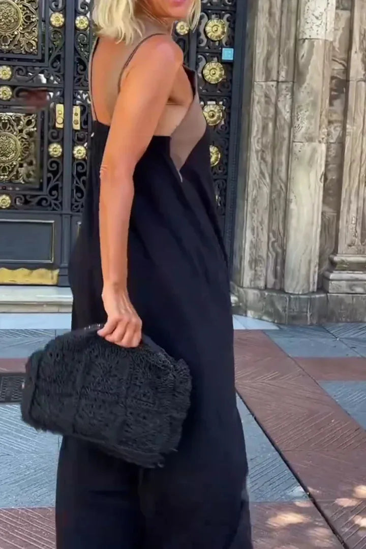 Summer Fashion Dresses For Women Sleeveless Solid Color Square-neck Casual Simple Elegant Suspender Loose Long Dresses 2025 New