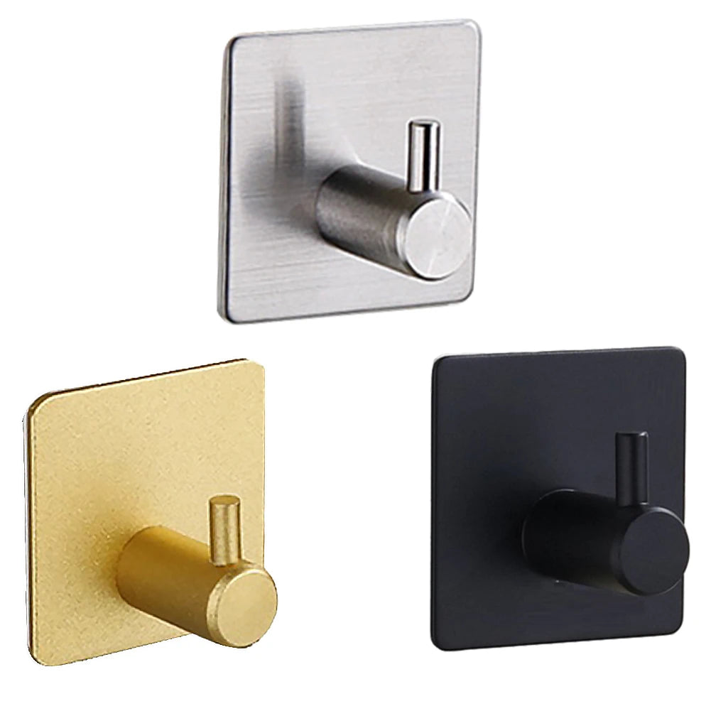 Crochets Muraux Autocollants Inox – Porte-Manteau Serviettes Salle de Bain