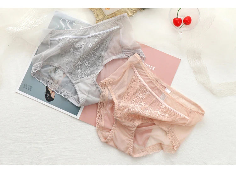 Women Transparent Lace Panties Large Sizes with High Waist Summer Sexy Mesh Hollow Out Briefs Women's Underwear Plus Size