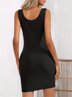 Fashion Solid U Neck Sleeveless  Flattering Bag Hip Bodycon Dress For Women Embracing Design Perfect for Casual & Party Style