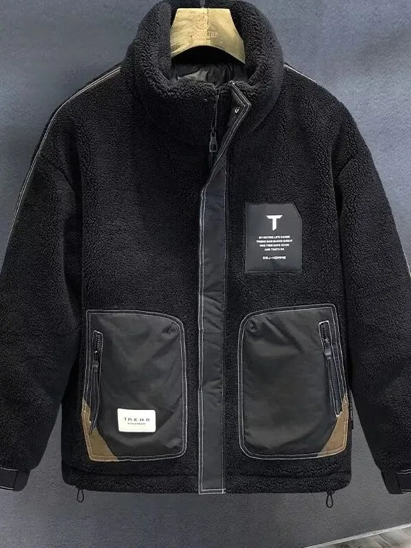 Lamb Velvet Jacket Men's Fleece Lined Thick Cotton Coat Autumn Winter Style Men's Winter Couple Large Size Cotton Clothes