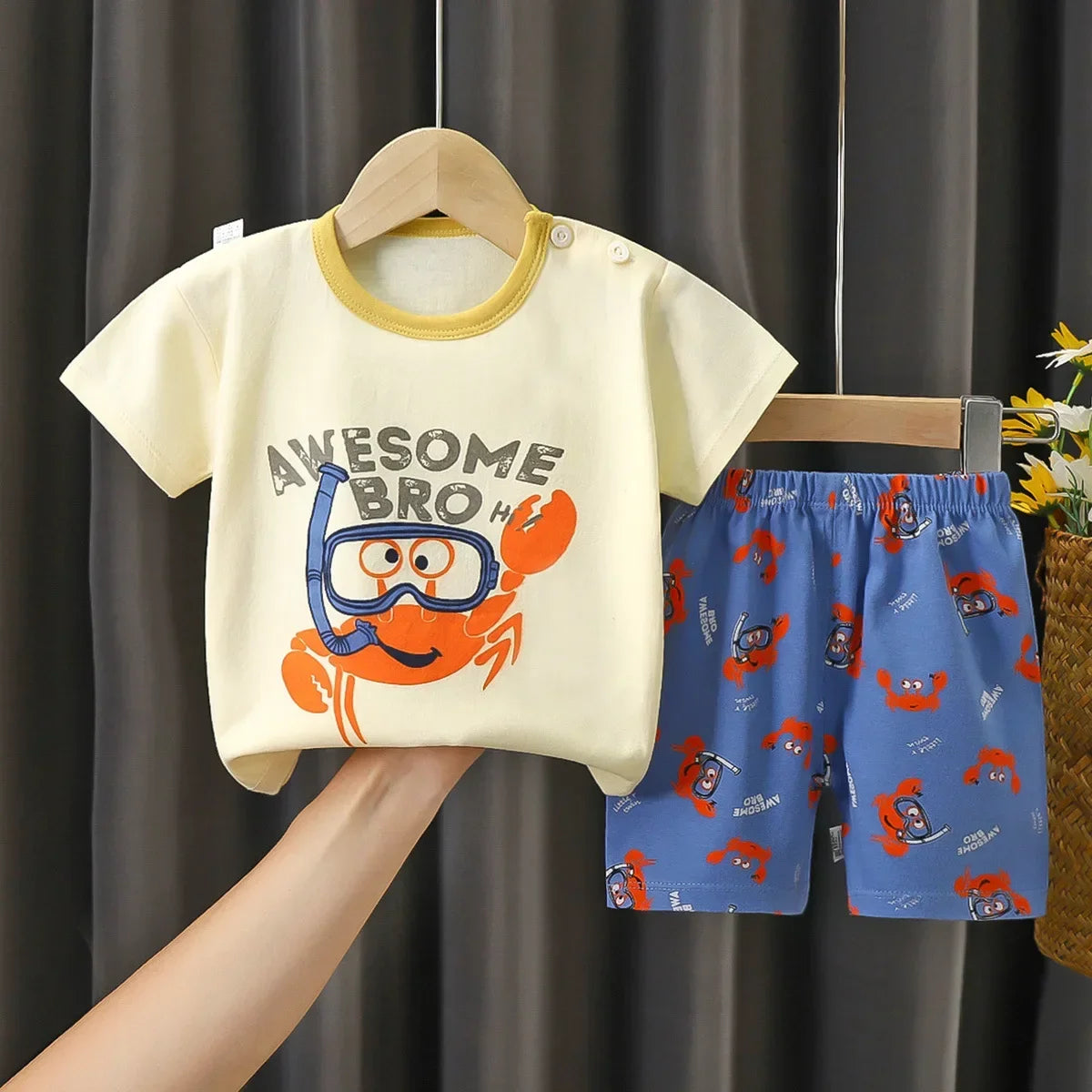 2-6 Years Baby Girl Summer Set Children's Short-sleeved Shorts Suit Cotton T-shirt Little Girls Unicorn Giraffe Cartoon Set