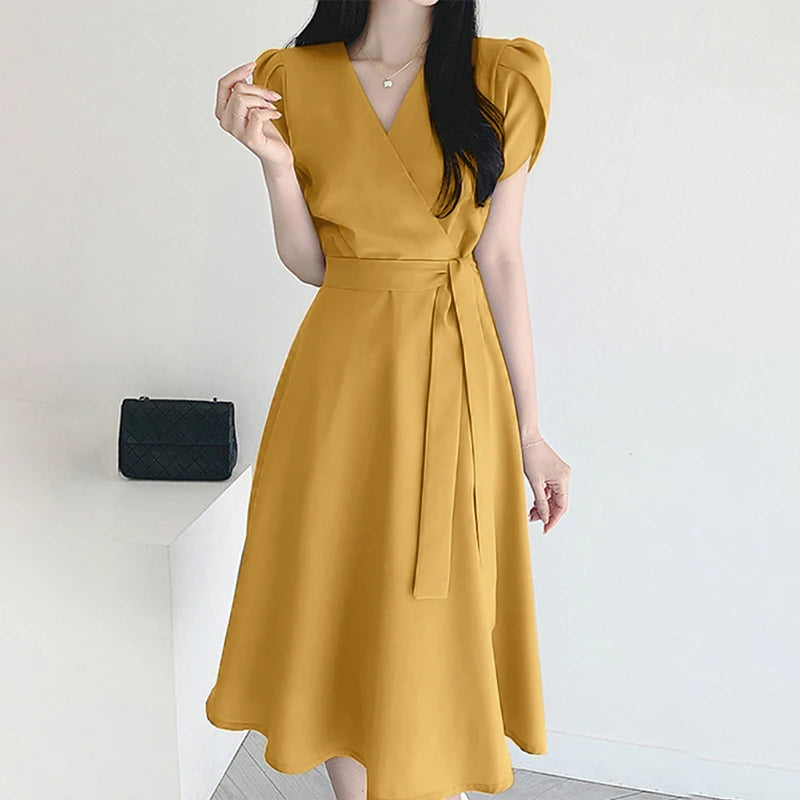 Women Fashion OL Work Sundress ZANZEA Elegant Summer Short Sleeve Dress Casual Solid A Line Vestido Kaftan Sarafans Robe Femme