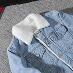 Men's Denim Jacket Autumn Winter Thickened Fleece Collar Cotton Jacket Loose Fit Warm Korean Style Lamb Velvet Lined Coat