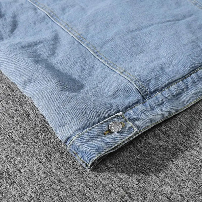 Men's Denim Jacket Autumn Winter Thickened Fleece Collar Cotton Jacket Loose Fit Warm Korean Style Lamb Velvet Lined Coat