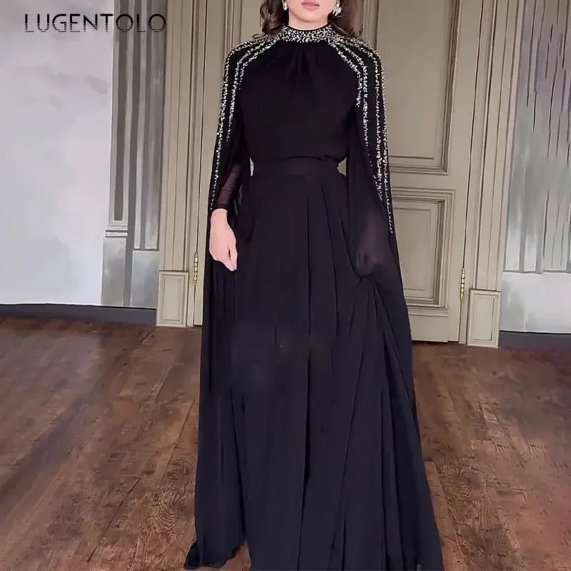 Women Robe Dress Hot Drills Long Shawl Sleeves Chiffon Party Middle East Big Swing Lady Elegant Banquet New Maxi Clothing