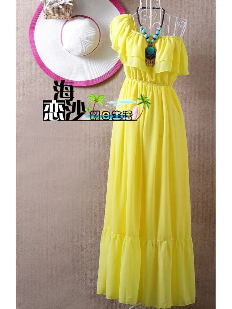 2024 Summer ruffle bohemia chiffon dress vestidos femininos tropical girl long dress vestidos robe femme