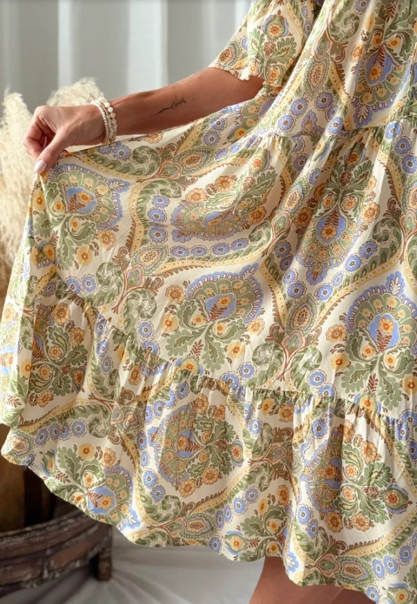 New Plus Size Women Boho Paisley Print Shirt Dress, Casual Flowy Ruffle Hem Long Dress for Summer Vacation Daily Wear