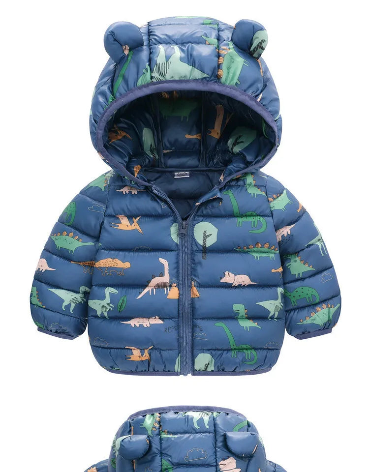 Doudoune Enfant Dinosaure À Capuche – Chaude Hiver 1-6 Ans Unisexe
