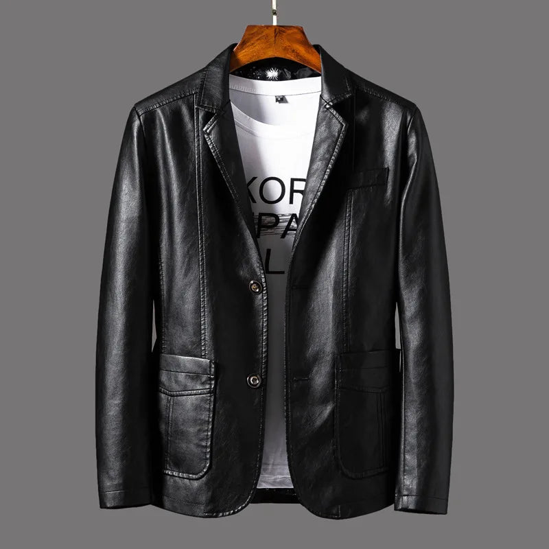 Veste Cuir PU Homme – Casual Chaud Slim Printemps Automne Jusqu’à 5XL