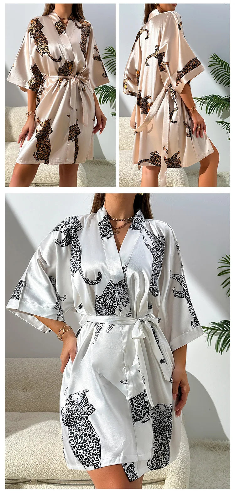 Robe kimono femme satinée – Col V et ceinture