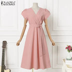 Women Fashion OL Work Sundress ZANZEA Elegant Summer Short Sleeve