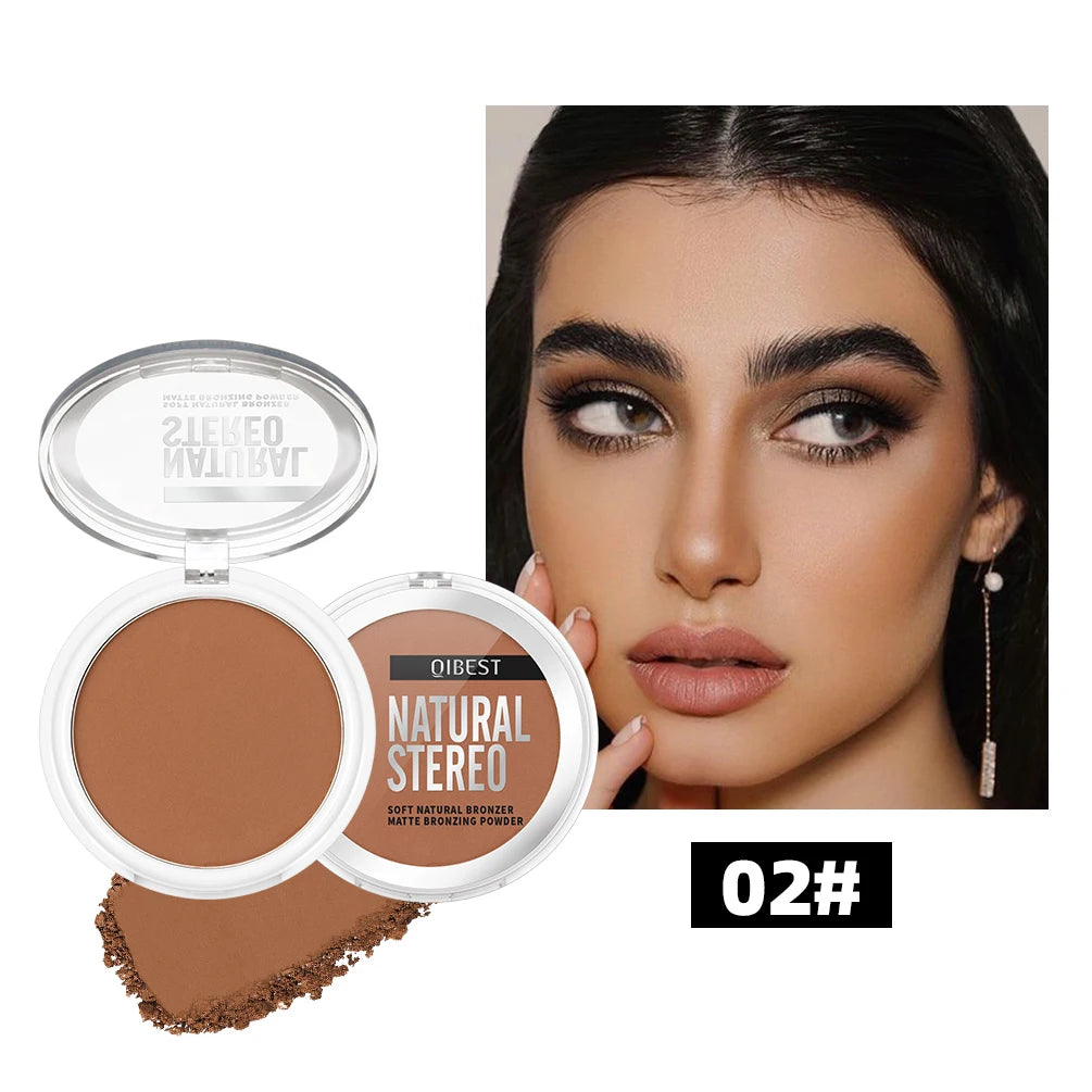QIBEST Single Color Bronzer Contour Palette Face Shading Grooming Powder Lasting Matte Nose Shadow Highlight Blush Face Makeup