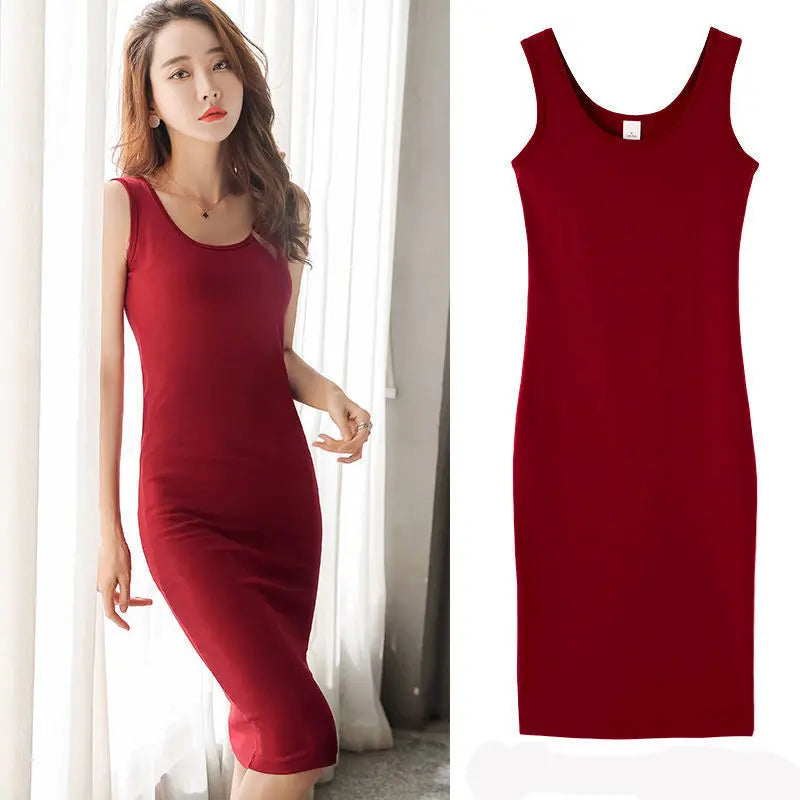 Plus Size Solid Long Dress Korean Fashion Camisole Sleeveless Sexy Women's Dresses Summer Casual Y2k Oversized All-match Skirt