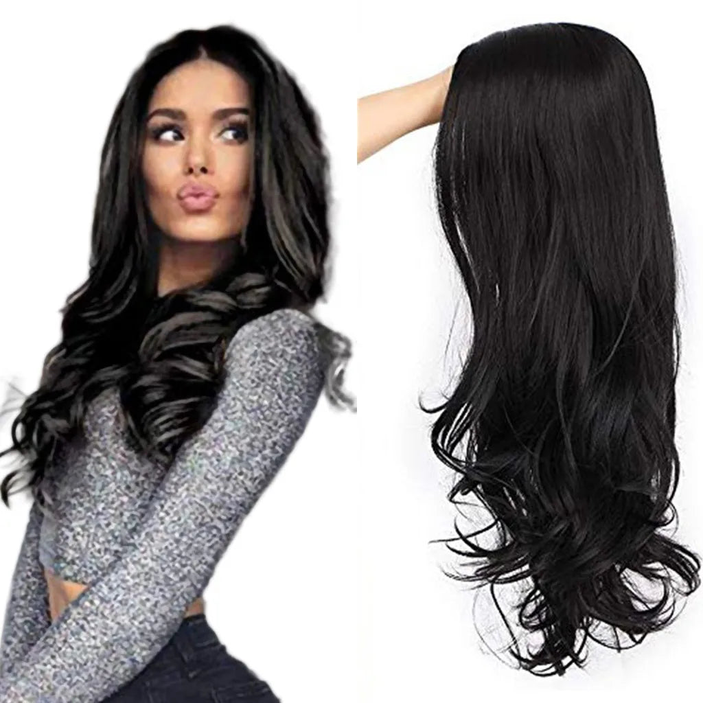 24 Inch Black Wavy Wig For Women Synthetic Long Curly Hair Heat-Resistant Wig For Daily Party Use 2026 Trending Peluca Fiestas