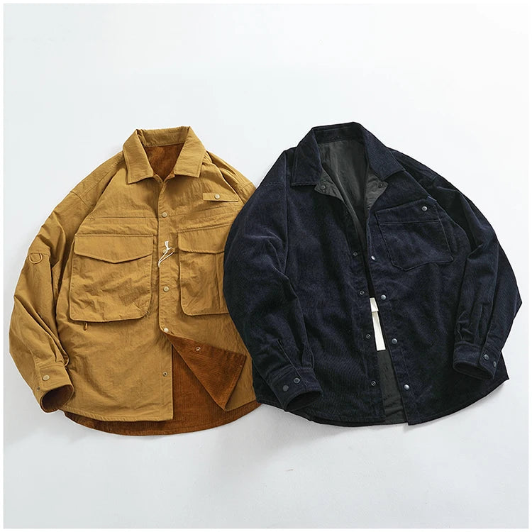 Veste Cargo Réversible Homme A+B – Poches Multiples Casual Américain Automne Hiver