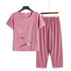 Pyjama Pour Femme Casual Cotton Linen Sleepwear Set Vintage Printed