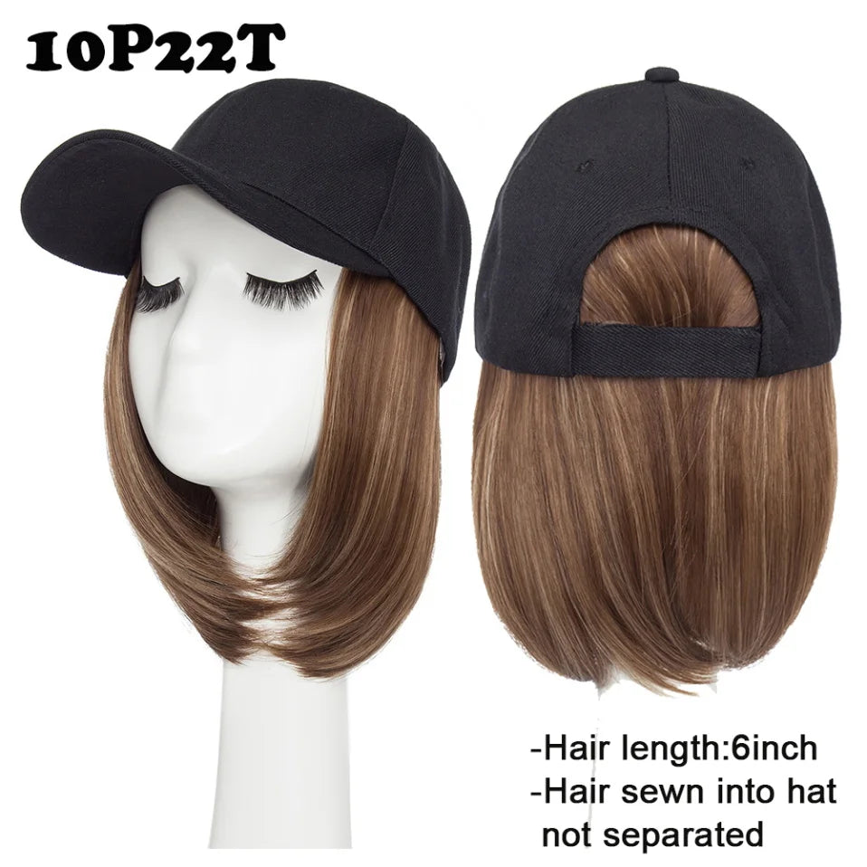 Baseball Cap with Hair Extensions for Women Synthetic 6'' Adjustable Short Straight Hairpiece Replacement Wigs in Hat for Girls