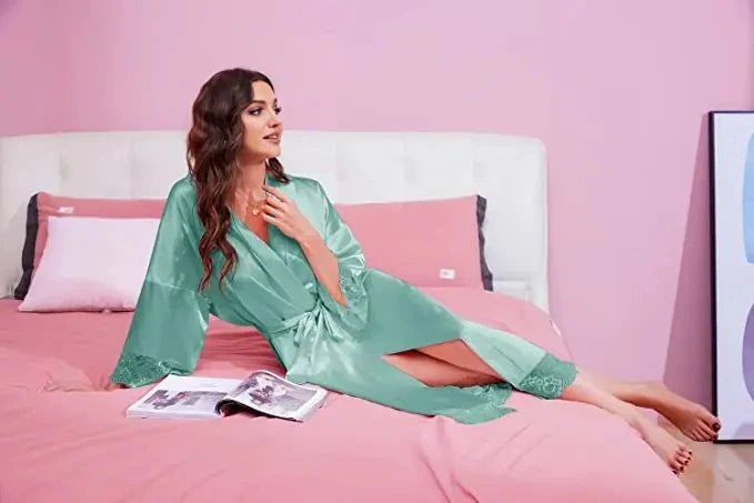 Robe de chambre femme satinée – Kimono de mariage