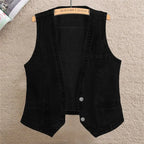 Gilet en jean femme – Col V et fermeture boutonnée