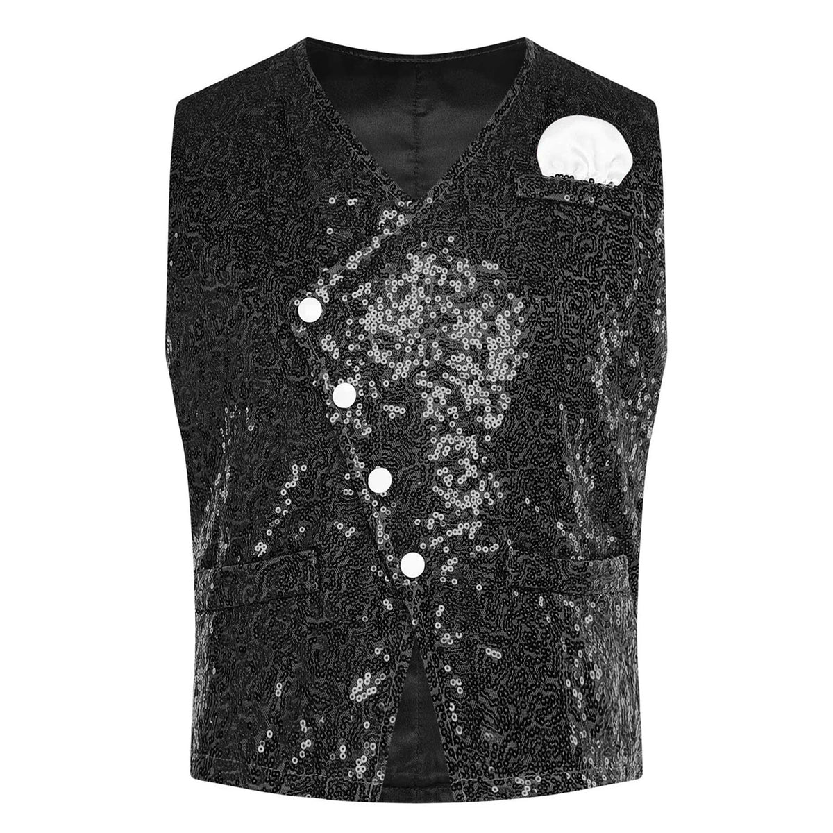 Kids Boys Glittery Sequin Waistcoat Fashion Childs Button-down Vest Tank Top for Birthday Party Prom Dance Wedding Costume Vests